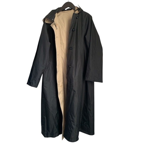 Ensign Women's Reversible Trench Coat Size Medium Vintage Black Tan Long Jacket - Picture 2 of 8